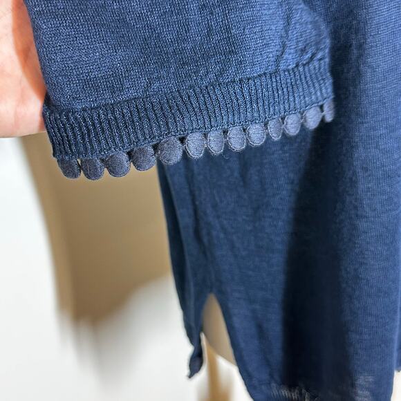 J. Crew 100% Linen Blue Pom Pom Trim 3/4 Sleeve Sweater Size M - Picture 5 of 10